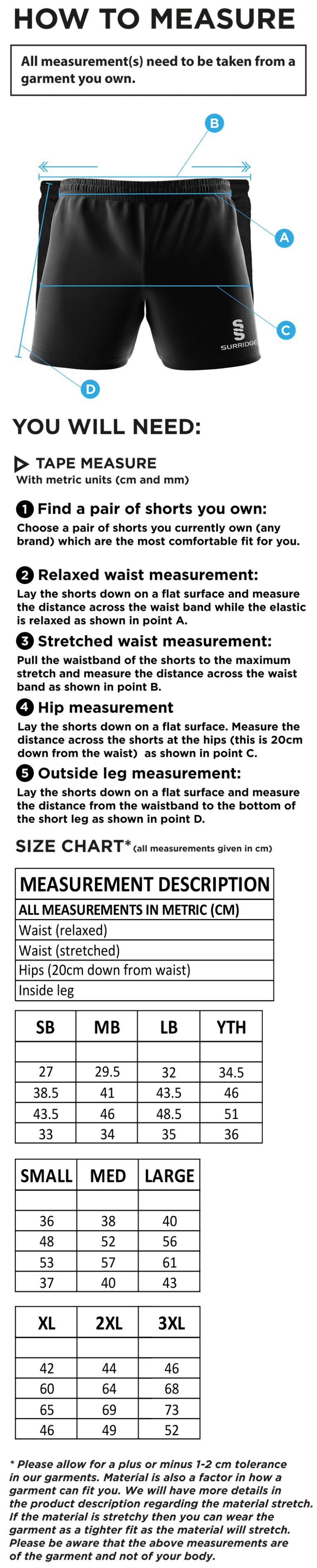 HEADINGLEY BRAMHOPE CC Performance Gym Short : Navy - Size Guide