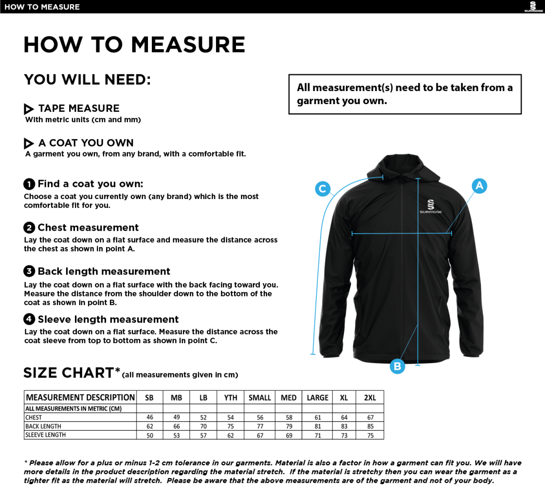 HEADINGLEY BRAMHOPE CC Dual Elite 1/4 Zip Hoody / Rain Jacket : Navy - Size Guide