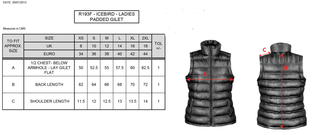 HEADINGLEY BRAMHOPE CC Women's Padded Gilet : Navy - Size Guide