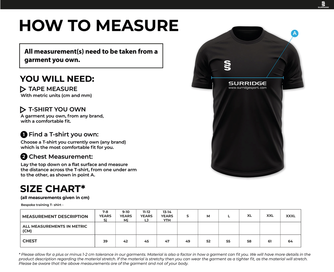 HEADINGLEY BRAMHOPE CC Impact T-Shirt : Navy - Size Guide