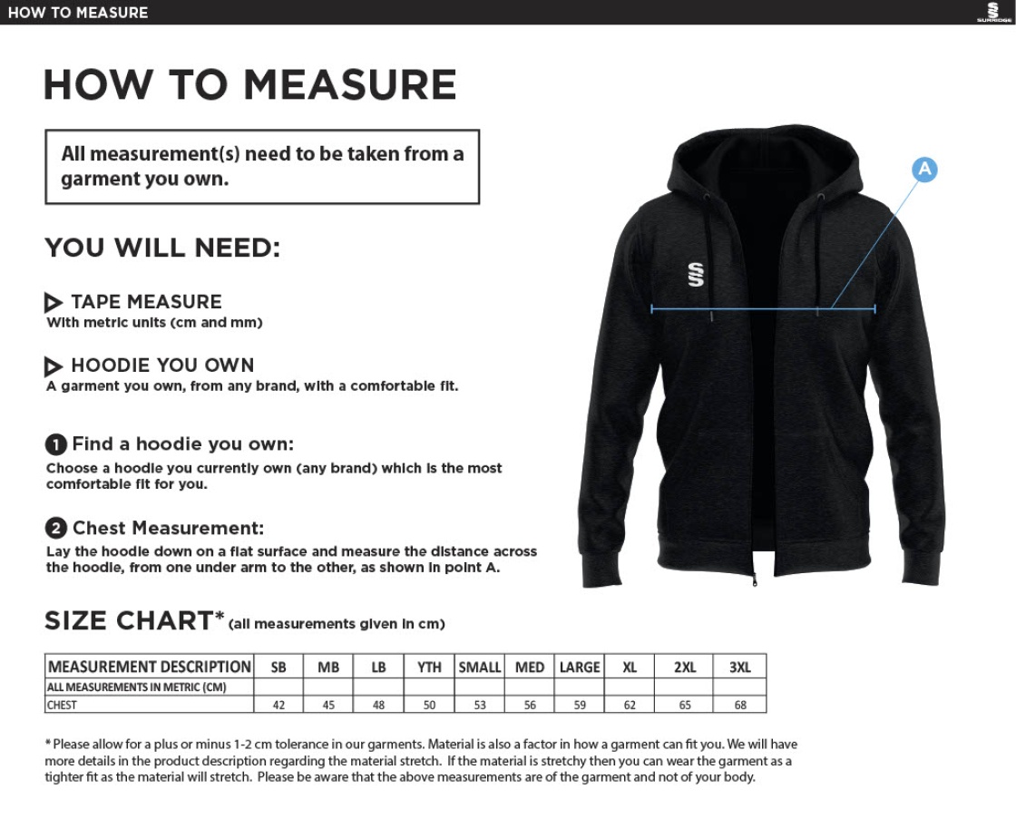 HEADINGLEY BRAMHOPE CC Dual Full Zip Hoody : Navy - Size Guide