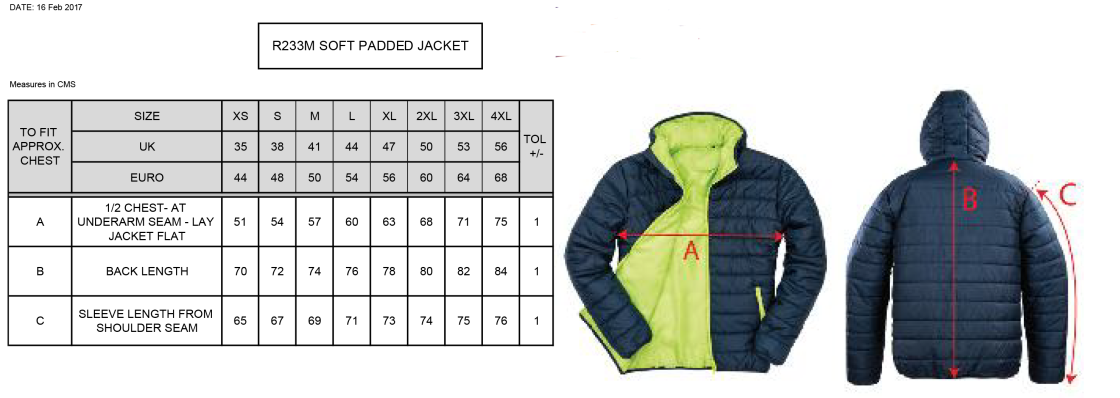 HEADINGLEY BRAMHOPE CC Supersoft Padded Jacket : Navy - Size Guide