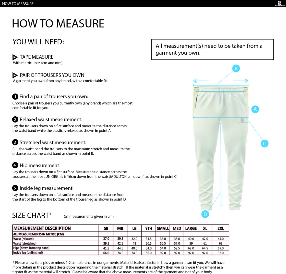 HEADINGLEY BRAMHOPE CC Blade Playing Pant : Navy - Size Guide