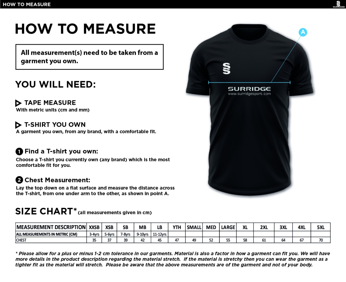 HEADINGLEY BRAMHOPE CC Dual Games Shirt : Navy - Size Guide