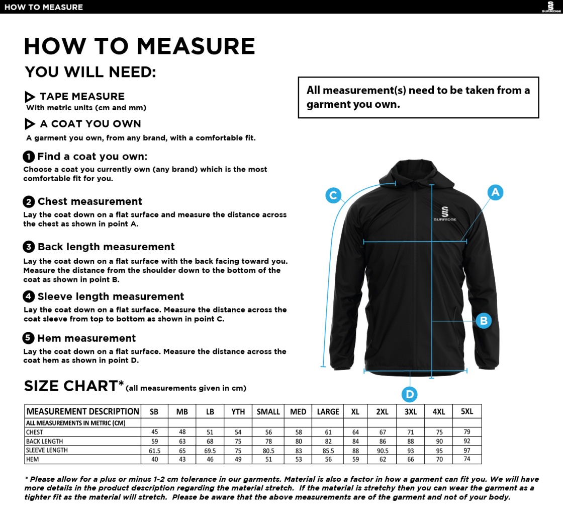 HEADINGLEY BRAMHOPE CC Dual Full Zip Training Jacket : Navy - Size Guide