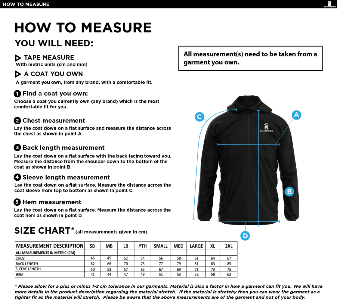 HEADINGLEY BRAMHOPE CC Dual Full Zip Training Jacket : Navy - Size Guide