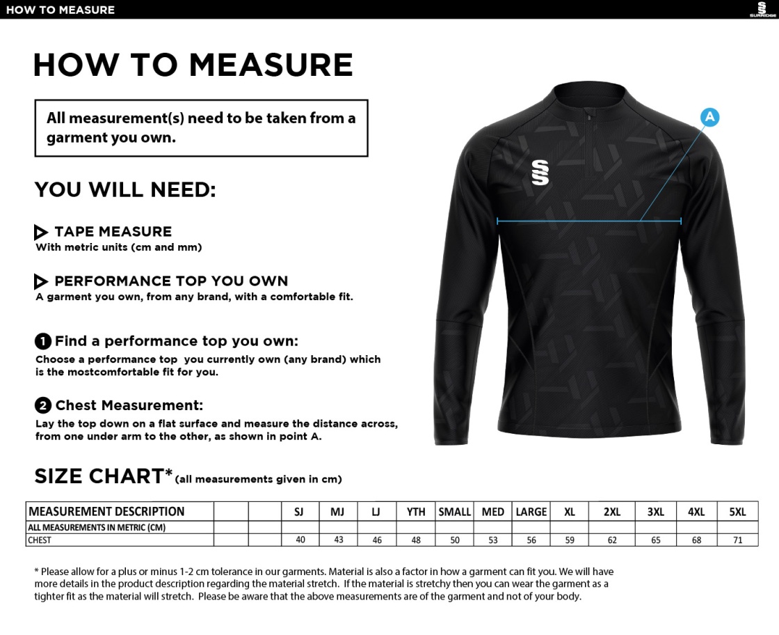HEADINGLEY BRAMHOPE CC Impact 1/4 Zip Performance Top : Navy - Size Guide